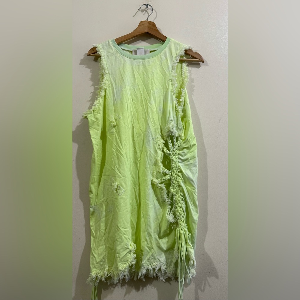 Loulou Studio Neon Lime Fringe Sleeveless Mini Dress
